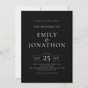 Minimalistische 3 Foto's QR Code Wit op Black Wedd Kaart