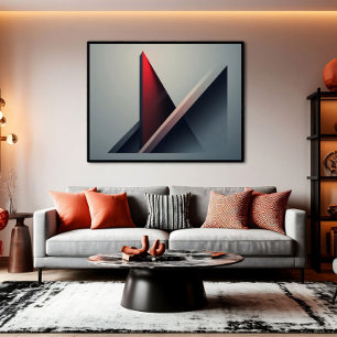 Minimalistische 3D rode en grijze geometrische abs Canvas Afdruk