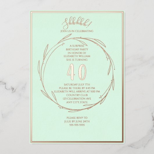 Minimalistische 40e aangepaste foto verrassing ver folie uitnodiging (Voorkant)