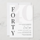 Minimalistische 40ste Uitnodiging voor verjaardags (Voorkant)