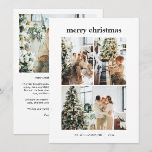 Minimalistische 4 foto collage Zalig Kerstbericht Feestdagenkaart