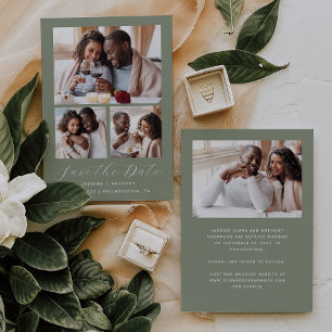 Minimalistische 4-foto Sage Green Save The Date