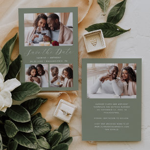 Minimalistische 4-foto Sage Green Save The Date