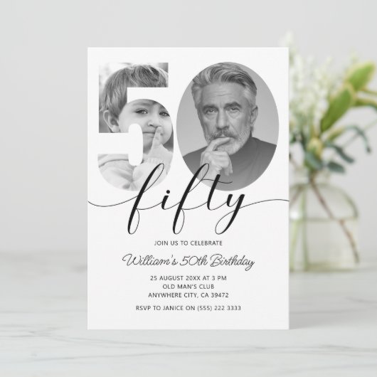 Minimalistische 50ste verjaardag Vijftig foto Kaart (Staand voorkant)