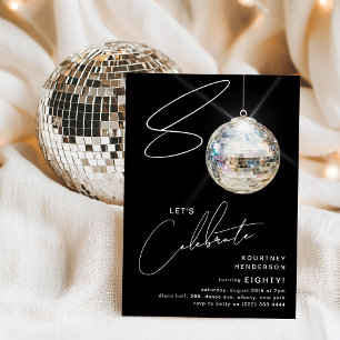 Minimalistische 80ste Disco Bal Verjaardagsfeest Kaart