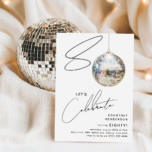 Minimalistische 80ste Disco Ball verjaardagsfeestj Kaart