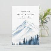 Minimalistische aangepaste berg save the date (Staand voorkant)