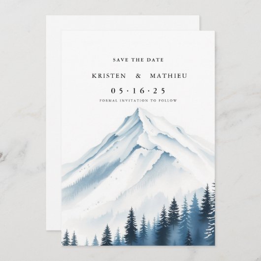Minimalistische aangepaste berg save the date (Voorkant / Achterkant)