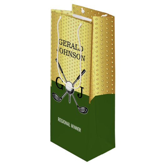 Minimalistische Aangepaste Elegante Golf Monogram Wijn Cadeautas (Voorkant Gekanteld)