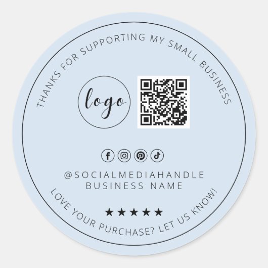 Minimalistische aangepaste lichtblauw dank u Stick Ronde Sticker (Voorkant)