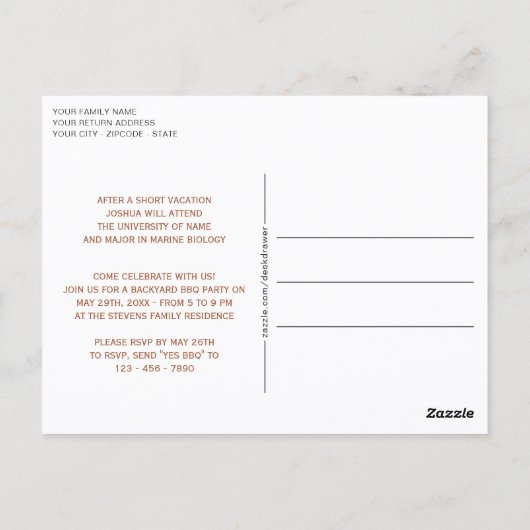 Minimalistische aankondiging van het Afstuderen Te Briefkaart (Achterkant)