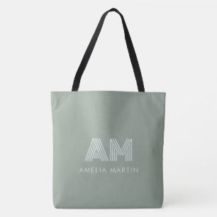 Minimalistische aardetonen Matcha groene monogram Draagtas