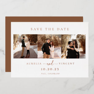 Minimalistische aardse roest foto save the date folie uitnodiging