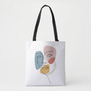 Minimalistische Abstracte Gezichtsportret één lijn Draagtas