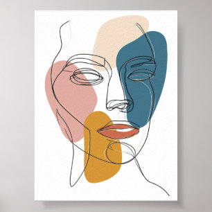 Minimalistische Abstracte Gezichtsportret één lijn Poster
