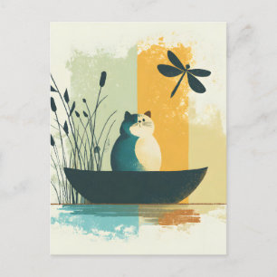 Minimalistische Abstracte Lake Chubby White Cat Ca Aankondigingskaart