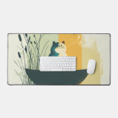 Minimalistische Abstracte Lake Chubby White Cat Ca Bureaumat (Keyboard & Muis)
