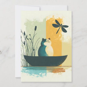 Minimalistische Abstracte Lake Chubby White Cat Ca Feestdagenkaart