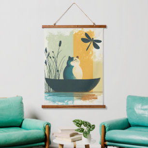 Minimalistische Abstracte Lake Chubby White Cat Ca Hangend Wandkleed