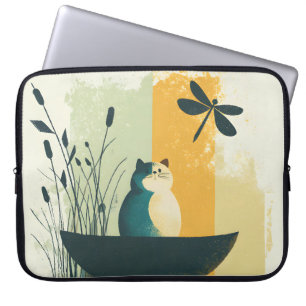 Minimalistische Abstracte Lake Chubby White Cat Ca Laptop Sleeve