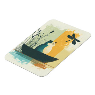 Minimalistische Abstracte Lake Chubby White Cat Ca Magneet