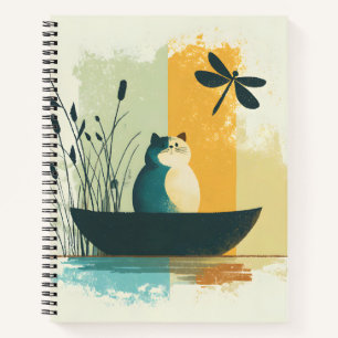 Minimalistische Abstracte Lake Chubby White Cat Ca Notitieboek