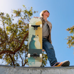 Minimalistische Abstracte Lake Chubby White Cat Ca Skateboard