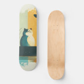 Minimalistische Abstracte Lake Chubby White Cat Ca Skateboard (Voorkant)