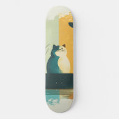 Minimalistische Abstracte Lake Chubby White Cat Ca Skateboard (Voorkant)