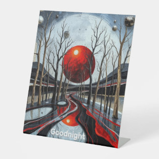 Minimalistische Abstracte Sunset Landschapskunst Reclamebord Met Voetstuk