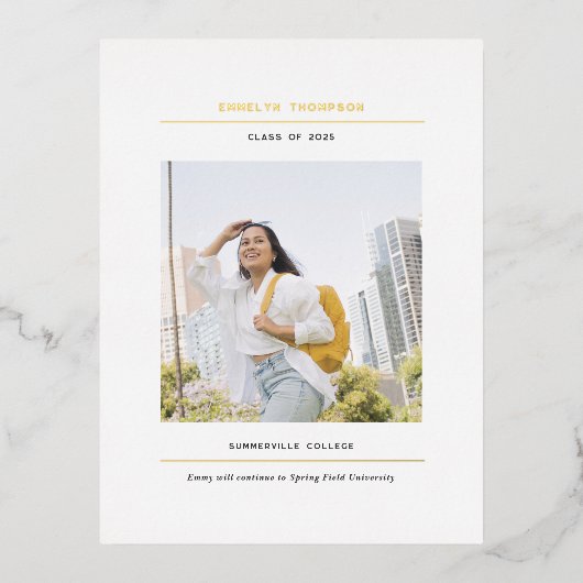 Minimalistische afstuderen aankondiging briefkaart (Voorkant)