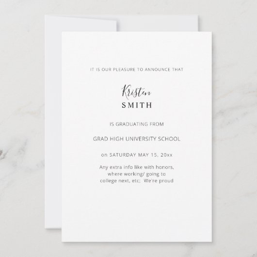 Minimalistische Afstuderen aankondiging van foto (Achterkant)