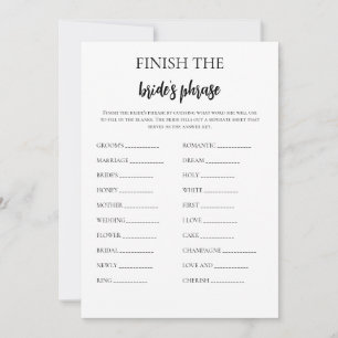 Minimalistische afwerking van de bruid zin bruids kaart
