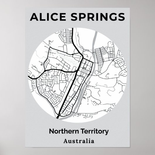 Minimalistische Alice Springs moderne witte zwarte Poster (Voorkant)