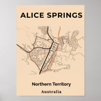 Minimalistische Alice Springs Oranje zwarte kaart Poster