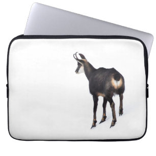 Minimalistische Alpine Chamois berggeit op sneeuw Laptop Sleeve