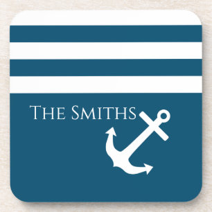 Minimalistische anker- en streepjes Nautical Bier Onderzetter