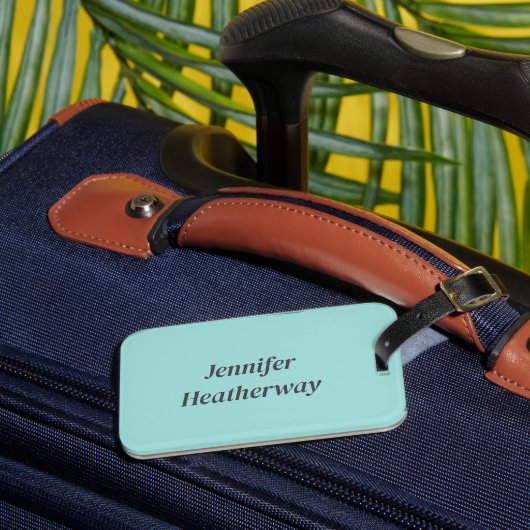Minimalistische aqua blue aangepaste naam bagagelabel (Voorkant Insitu 3)