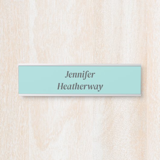 Minimalistische aqua blue aangepaste naam deurbordje (Voorkant)