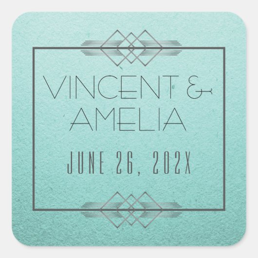 Minimalistische Art Deco Blue Custom Wedding Vierkante Sticker (Voorkant)