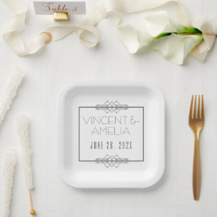 Minimalistische Art Deco White Custom Wedding Papieren Bordje