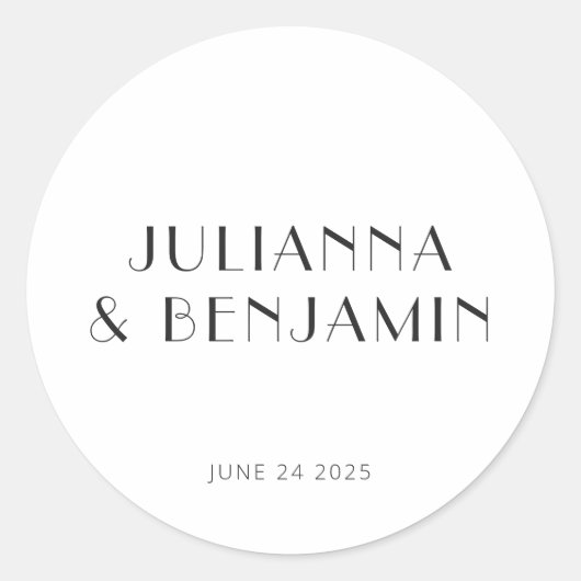 Minimalistische  Art Deco White Custom Wedding Ronde Sticker (Voorkant)