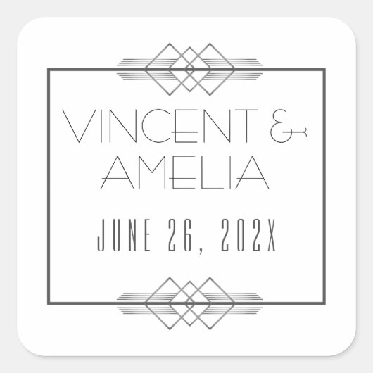 Minimalistische Art Deco White Custom Wedding Vierkante Sticker (Voorkant)
