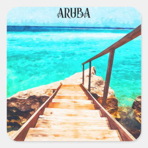 Minimalistische Aruba Caribische tropische vakanti Vierkante Sticker