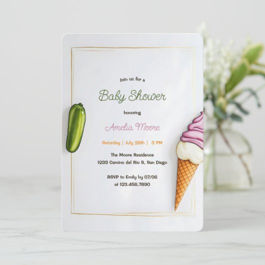 Minimalistische augurken en ijs Baby shower Kaart (Staand voorkant)