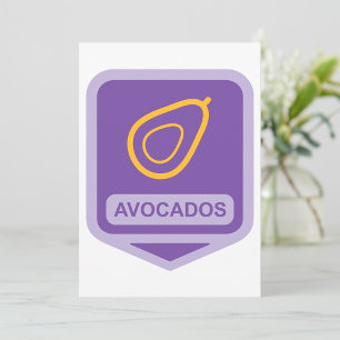 Minimalistische avocado-badge in Paarse en gouden  Kaart