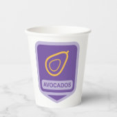 Minimalistische avocado-badge in Paarse en gouden Papieren Bekers (Voorkant)
