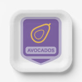 Minimalistische avocado-badge in Paarse en gouden  Papieren Bordje (Voorkant)