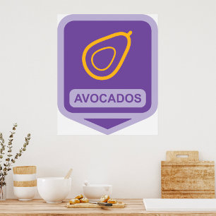 Minimalistische avocado-badge in Paarse en gouden  Poster
