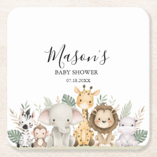 Minimalistische Avontuur Bosdieren Baby Shower Vierkante Kartonnen Onderzetter